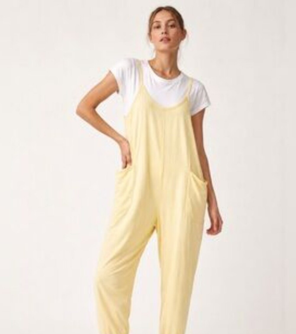 Sundry Soft Pale Yellow Relaxed Strap Jumpsuit